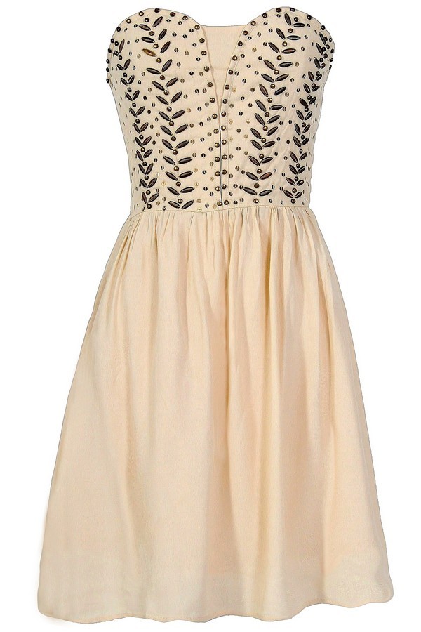 Antique Bronze Embellished Dress in Ivory Lily Boutique